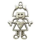 Girl Baby Charm in Antique Silver Pewter Outline Design