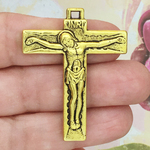 Plain Gold Crucifix Cross Charm Pendant in Pewter