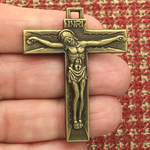 Plain Bronze Crucifix Pendant Necklace in Pewter