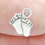 Tiny Baby Feet Charm Antique Silver Pewter