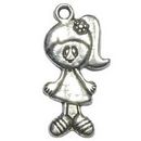 Girl Charm in Antique Silver Pewter with Ponytail Medium