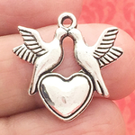 Dove Heart Charms Bulk in Silver Pewter