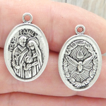 Holy Family Medal with Holy Spirit in Antique Silver Pewter