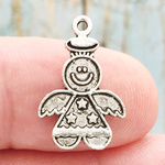 Boy Angel Charm in Antique Silver Pewter with Star Accents