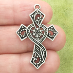 Diamond Filigree Cross Charm in Antique Silver Pewter