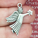 Angel Charm Catching a Star in Antique Silver Pewter