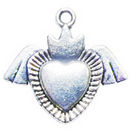 Crown and Wings on Heart Charm in Antique Silver Pewter