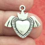 Crown Heart Charm in Silver Pewter