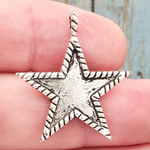 Star Charm in Antique Silver Pewter with Rope Edge Medium