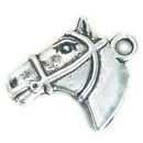 Horse Head Charm with Bridle in Antique Silver Pewter