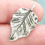 Leaf Charm Silver Pewter Medium