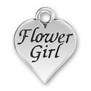 Flower Girl Heart Wedding Charm Antique Silver Pewter