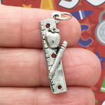 Ruler with Apple Teacher Charms Bulk Silver Pewter