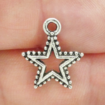 Star Charms Wholesale in Antique Silver Pewter with Beaded Edge Small