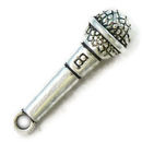 Microphone Charm in Antique Silver Pewter