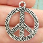 Peace Sign Charms Wholesale with Bark Finish in Silver Pewter