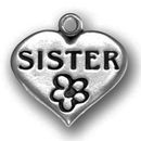 Heart Sister Charm Antique Silver Pewter