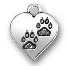 Heart Paw Print Charm Antique Silver Pewter Dog Charm