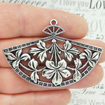 Flower Fan Pendants Wholesale Silver Pewter Large