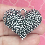 Flower Heart Pendants Wholesale Antique Silver Pewter Large