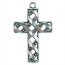 Cross Pendant with Basket Weave Design in Antique Silver Pewter Large