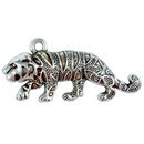 Tiger Pendant Large in Antique Silver Pewter with Beaded Accents