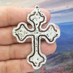 Hammered Cross Pendants Wholesale Large in Silver Pewter
