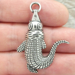Large Alligator Pendant in Antique Silver Pewter