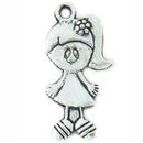 Girl Charm in Antique Silver Pewter with Ponytail Small