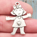 Little Girl Charms Wholesale Silver Pewter with Hairbow