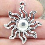 Outline Sun Charm in Silver Pewter
