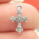 Tiny Silver Cross Charm in Pewter