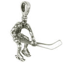 Player of Hockey Charm in Antique Silver Pewter