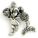 Little Girl Cheerleader Charm in Antique Silver Pewter