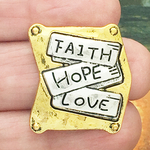 Faith Hope and Love Charm for Bead Stringing Bracelet Sliders in Pewter