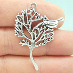 Silver Bird in Tree Pendant in Pewter