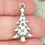 Christmas Tree Charm Pendant in Antique Silver Pewter Small