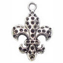 Fleur De Lis Charm Pendant in Antique Silver Pewter with Beaded Accents Small