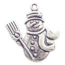 Snowman Charm in Antique Silver Pewter with Shovel