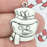 Head of Snowman Charm in Antique Silver Pewter with Shovel