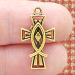 Christian Fish Cross Charms Wholesale in Gold Pewter