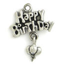 Happy Birthday Charm with Balloon in Antique Silver Pewter