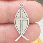 Ichthus Charms Bulk with Cross in Antique Silver Pewter