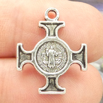 St Benedict Cross Medals Wholesale in Antique Silver Pewter