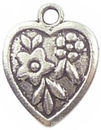 Flower Design on Heart Charm Antique Silver Pewter