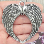 Spread Angel Wing Charm in Antique Silver Pewter Extra Large