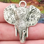 Large Elephant Head Pendant in Antique Silver Pewter