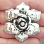 Large Silver Rose Pendant in Antique Pewter
