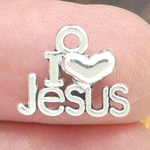 I Love Jesus Charms Wholesale in Antique Silver Pewter
