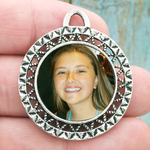 Double Sided Round Photo Charm Pendant Wholesale in Antique Silver Pewter